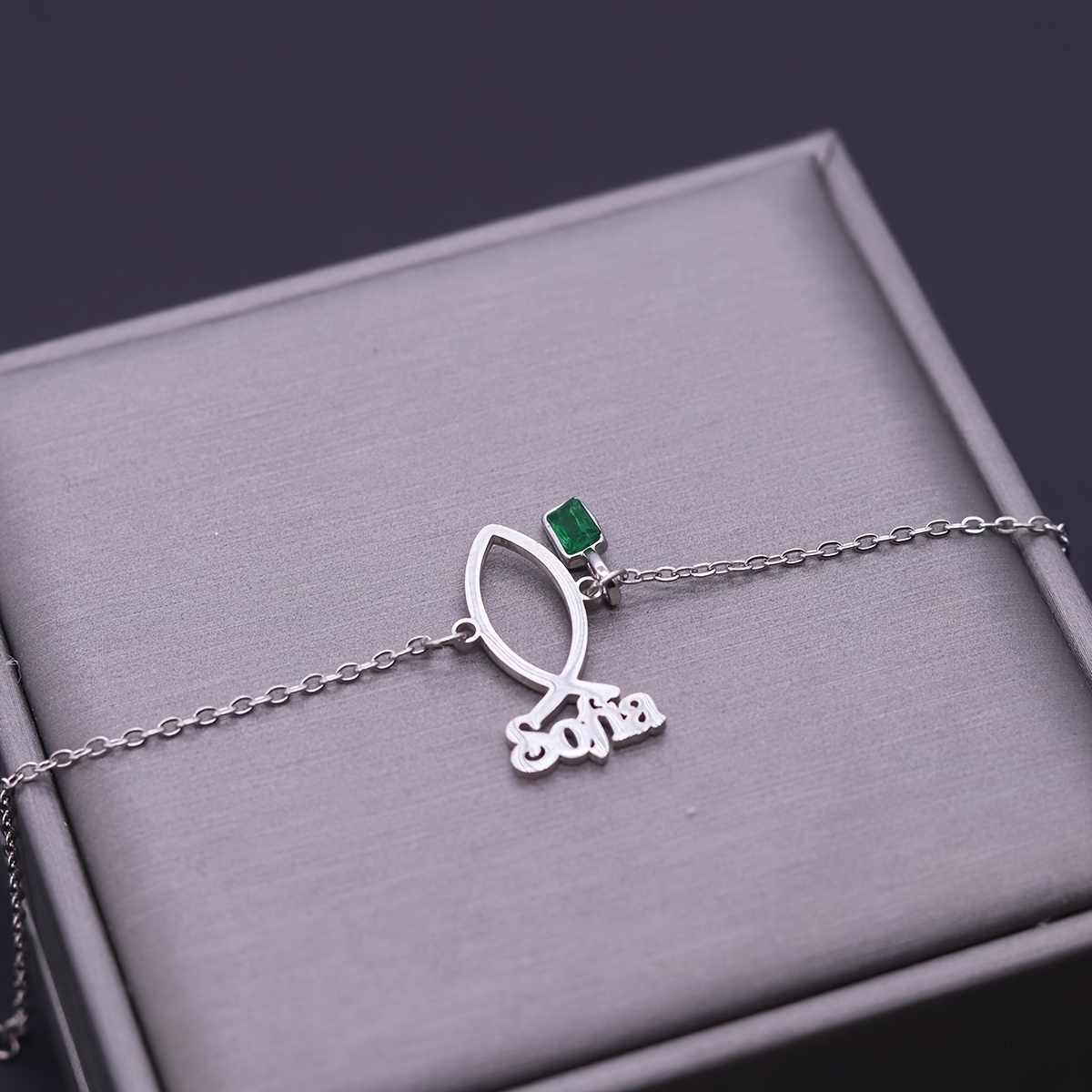 Custom Name Infinity Bracelet for Women, Green Birthstone